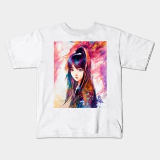 Multi Color Swoosh around Beautiful Young Woman Kids T-Shirt